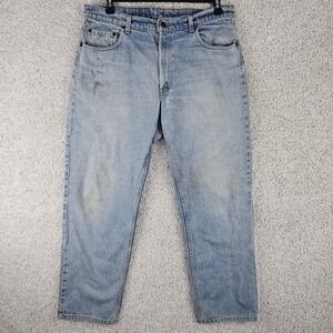 Vintage 80s Levis 506-0213 Jeans 38x32 (37x30) Red‎ Batwing Light Wash Made USA